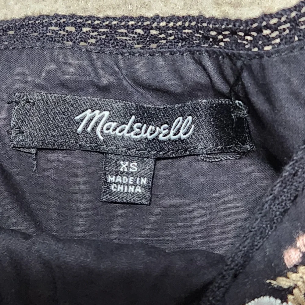 Madewell Black Embroidered Short Sleeve Boho Tunic‎ Top Women's XS - Picture 2 of 7